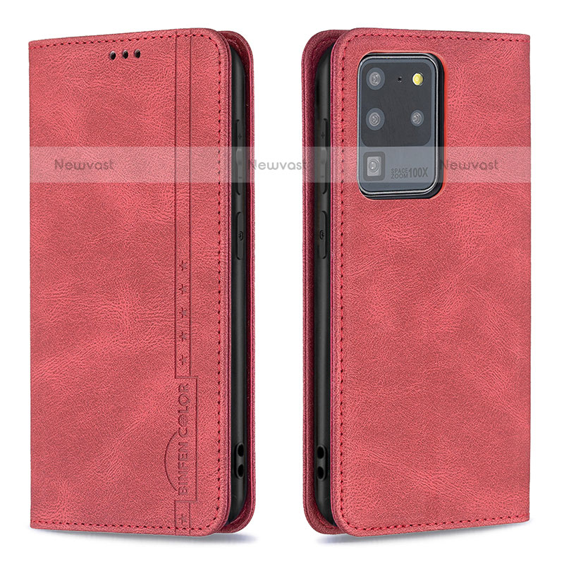 Leather Case Stands Flip Cover Holder B15F for Samsung Galaxy S20 Ultra 5G Red