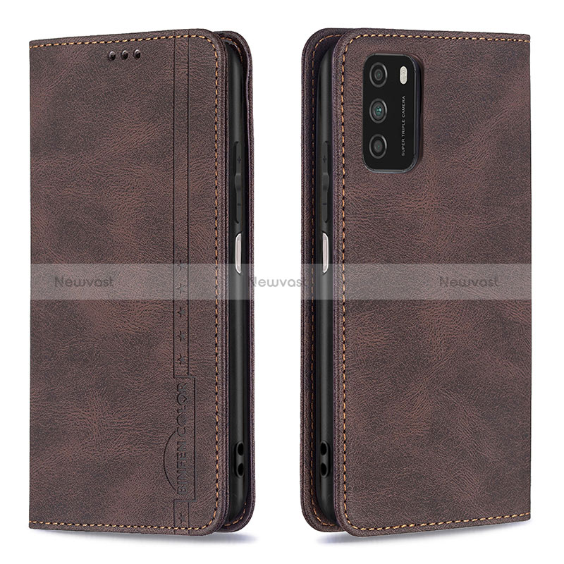 Leather Case Stands Flip Cover Holder B15F for Xiaomi Poco M3 Brown