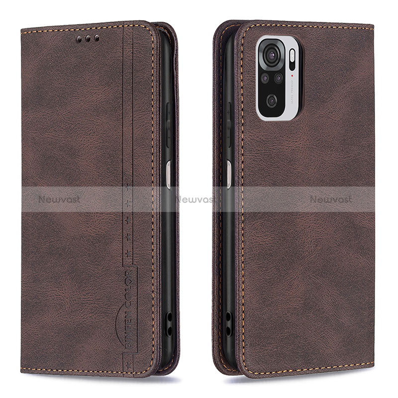 Leather Case Stands Flip Cover Holder B15F for Xiaomi Poco M5S Brown