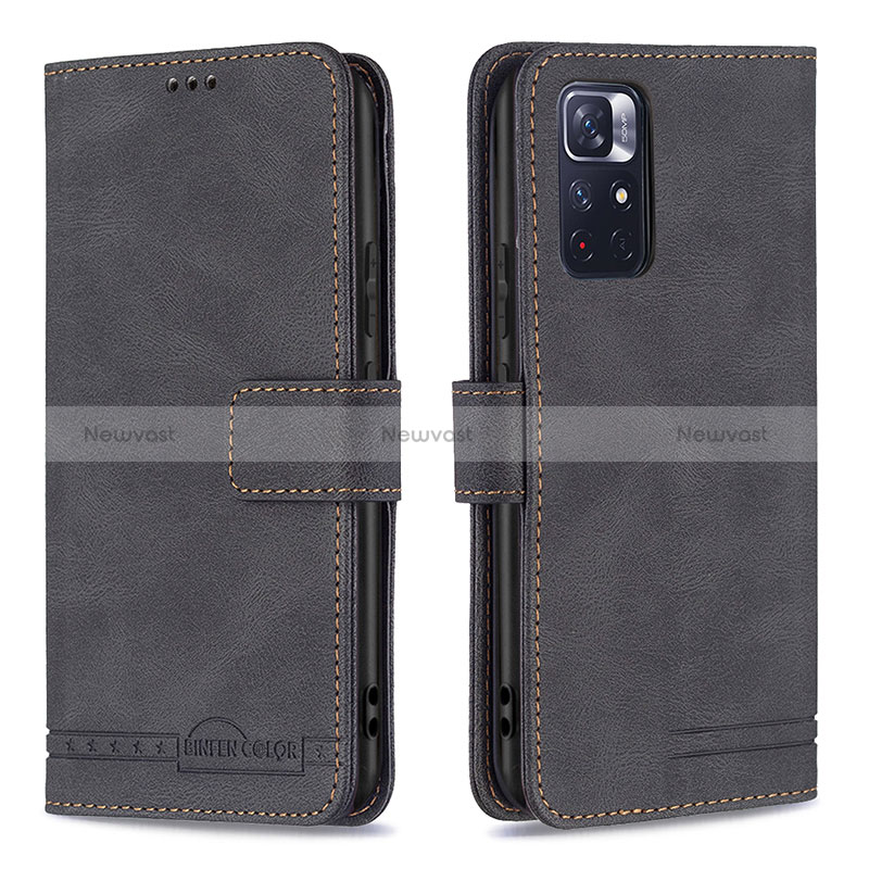 Leather Case Stands Flip Cover Holder B15F for Xiaomi Redmi Note 11S 5G Black