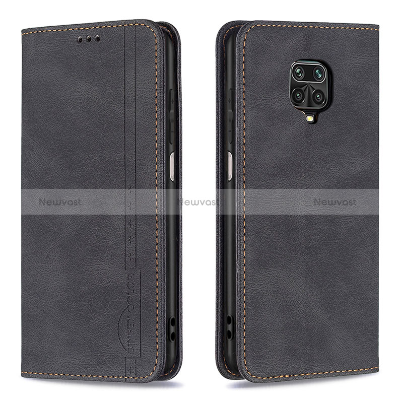 Leather Case Stands Flip Cover Holder B15F for Xiaomi Redmi Note 9 Pro Black