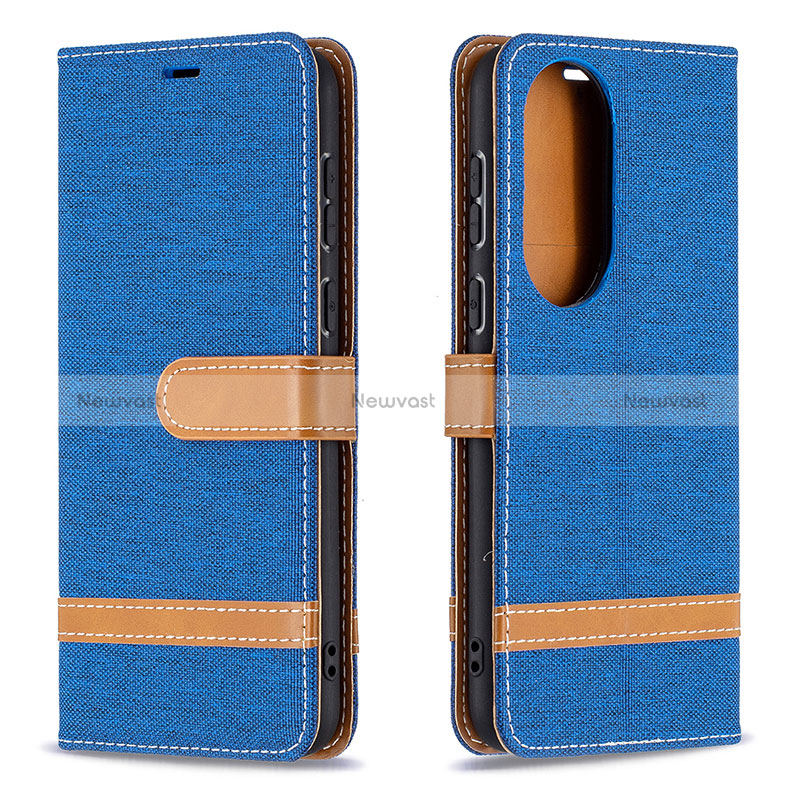 Leather Case Stands Flip Cover Holder B16F for Huawei P50 Pro Navy Blue