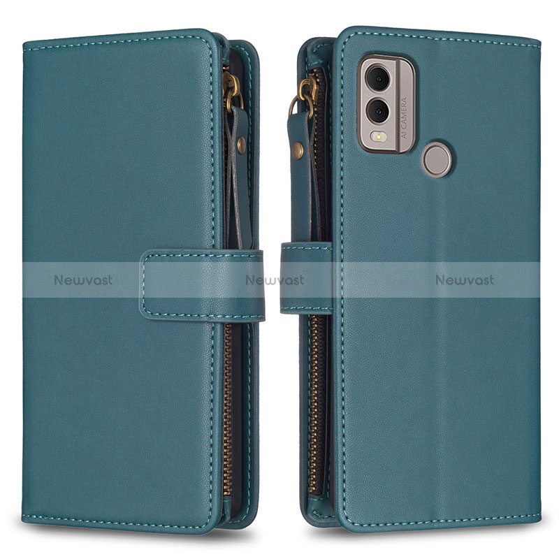 Leather Case Stands Flip Cover Holder B16F for Nokia C22 Green