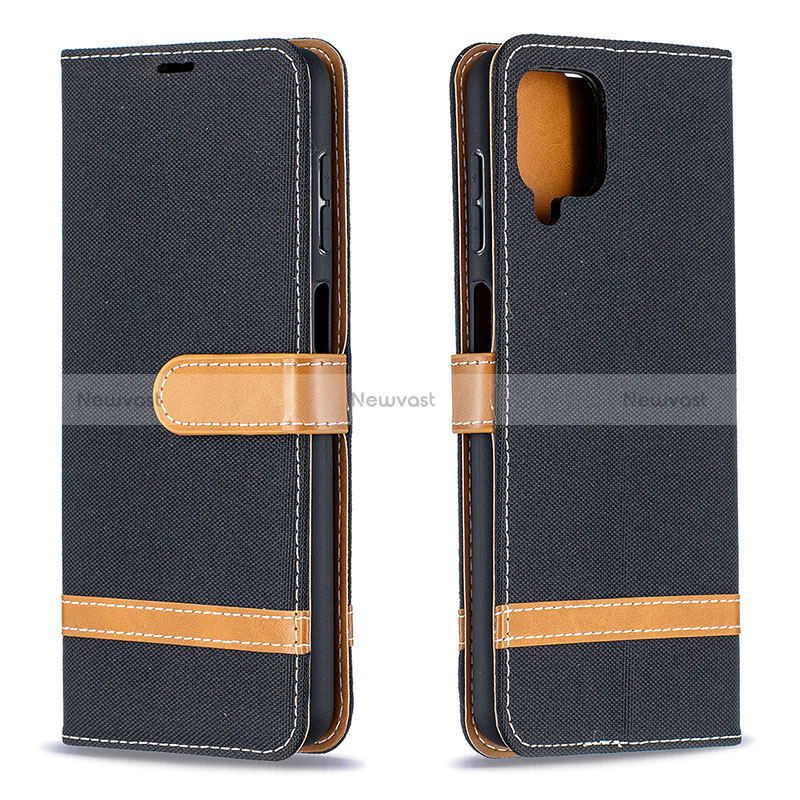 Leather Case Stands Flip Cover Holder B16F for Samsung Galaxy A12 5G Black