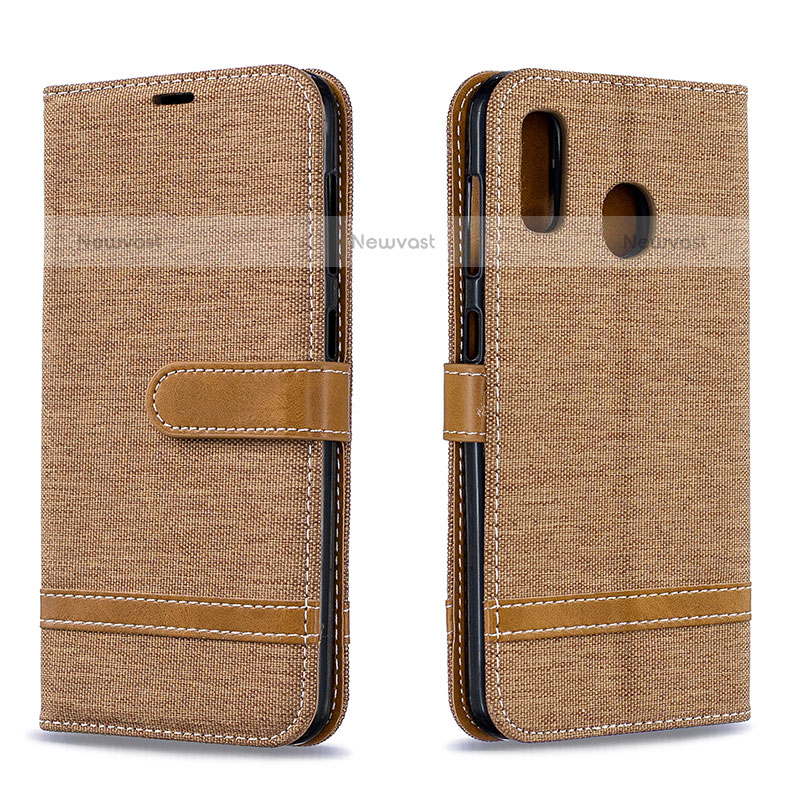 Leather Case Stands Flip Cover Holder B16F for Samsung Galaxy A20 Gold