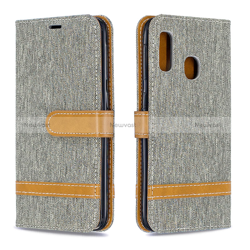 Leather Case Stands Flip Cover Holder B16F for Samsung Galaxy A20e Gray