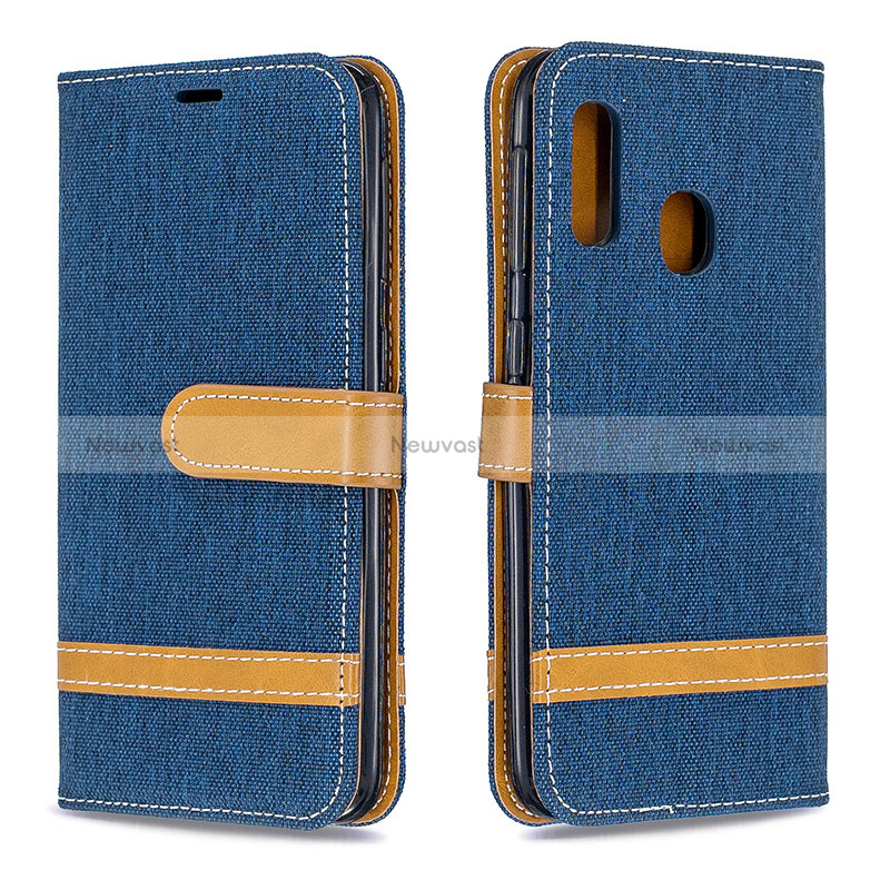 Leather Case Stands Flip Cover Holder B16F for Samsung Galaxy A20e Navy Blue
