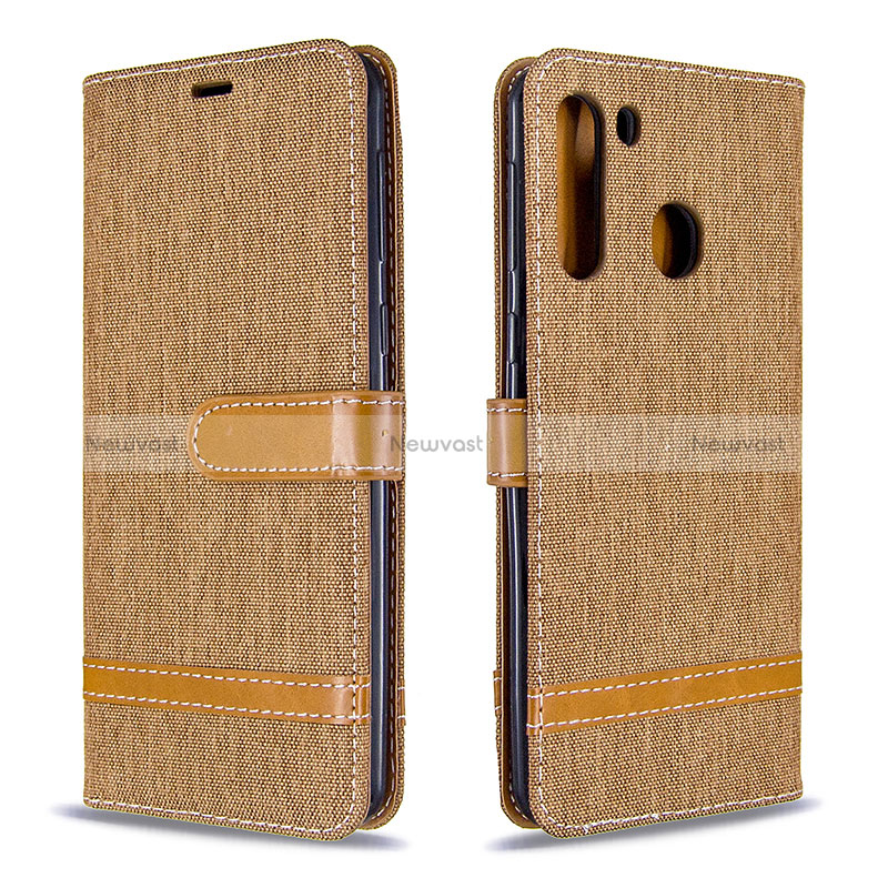 Leather Case Stands Flip Cover Holder B16F for Samsung Galaxy A21 Gold