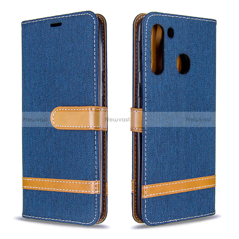 Leather Case Stands Flip Cover Holder B16F for Samsung Galaxy A21 Navy Blue