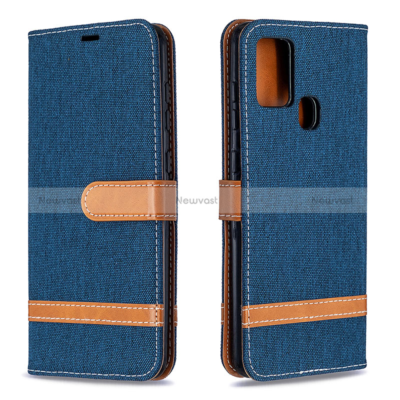 Leather Case Stands Flip Cover Holder B16F for Samsung Galaxy A21s Navy Blue