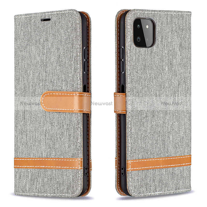 Leather Case Stands Flip Cover Holder B16F for Samsung Galaxy A22 5G Gray