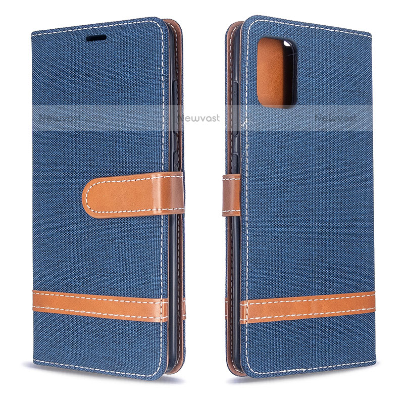 Leather Case Stands Flip Cover Holder B16F for Samsung Galaxy A51 4G Navy Blue
