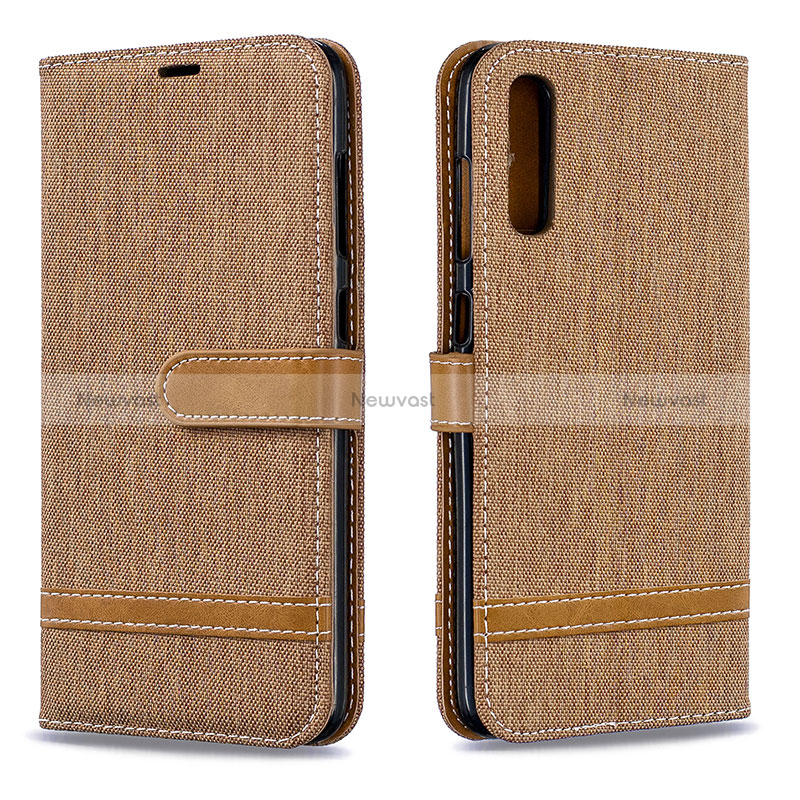 Leather Case Stands Flip Cover Holder B16F for Samsung Galaxy A70 Gold