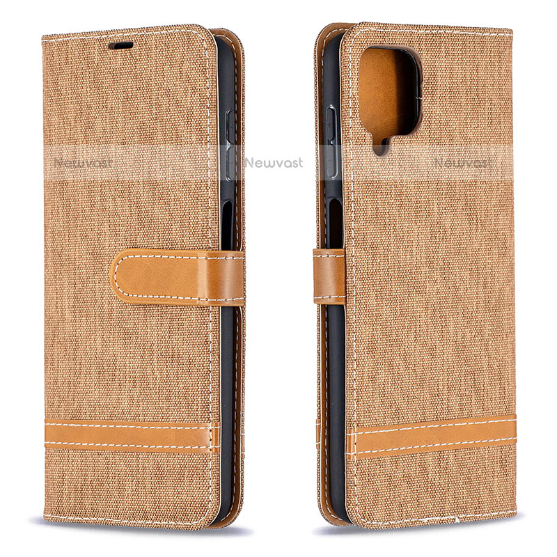 Leather Case Stands Flip Cover Holder B16F for Samsung Galaxy F12 Gold