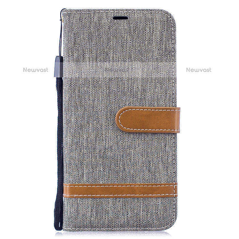 Leather Case Stands Flip Cover Holder B16F for Samsung Galaxy M10 Gray