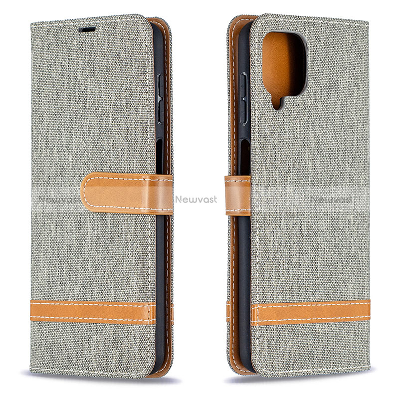 Leather Case Stands Flip Cover Holder B16F for Samsung Galaxy M12 Gray