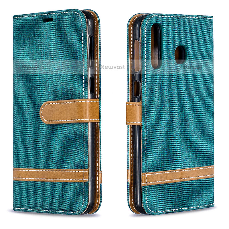 Leather Case Stands Flip Cover Holder B16F for Samsung Galaxy M30 Green