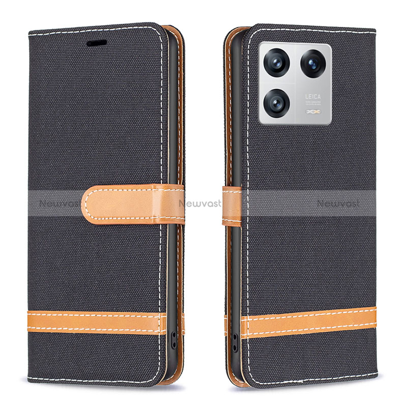 Leather Case Stands Flip Cover Holder B16F for Xiaomi Mi 13 5G Black