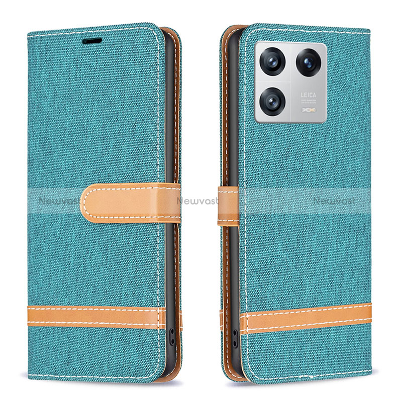 Leather Case Stands Flip Cover Holder B16F for Xiaomi Mi 13 5G Green