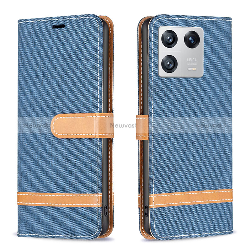 Leather Case Stands Flip Cover Holder B16F for Xiaomi Mi 13 5G Navy Blue