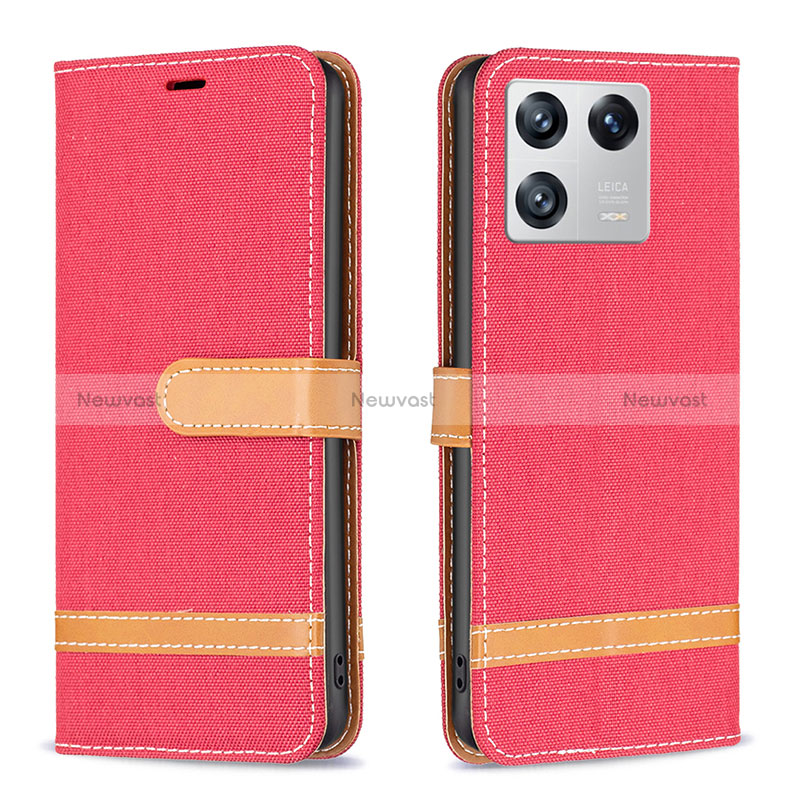 Leather Case Stands Flip Cover Holder B16F for Xiaomi Mi 13 5G Red