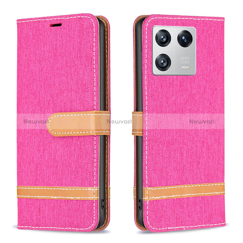 Leather Case Stands Flip Cover Holder B16F for Xiaomi Mi 13 Pro 5G Hot Pink