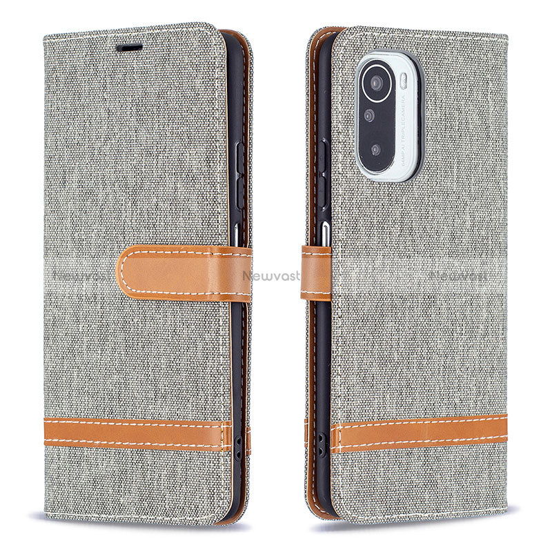 Leather Case Stands Flip Cover Holder B16F for Xiaomi Poco F3 5G Gray