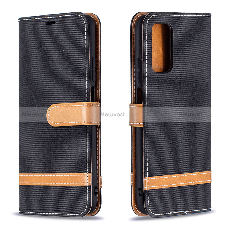 Leather Case Stands Flip Cover Holder B16F for Xiaomi Poco M3 Black
