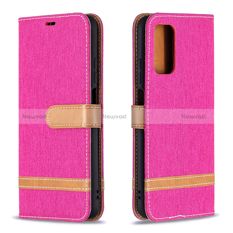 Leather Case Stands Flip Cover Holder B16F for Xiaomi Poco M3 Hot Pink