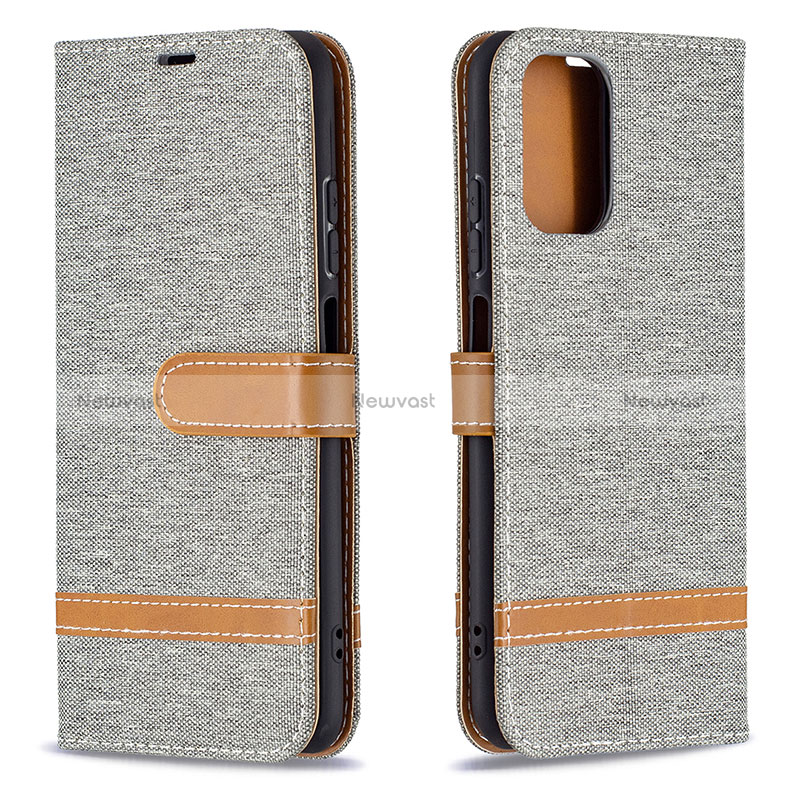 Leather Case Stands Flip Cover Holder B16F for Xiaomi Poco M5S Gray