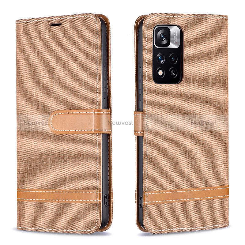 Leather Case Stands Flip Cover Holder B16F for Xiaomi Redmi Note 11 Pro+ Plus 5G Gold