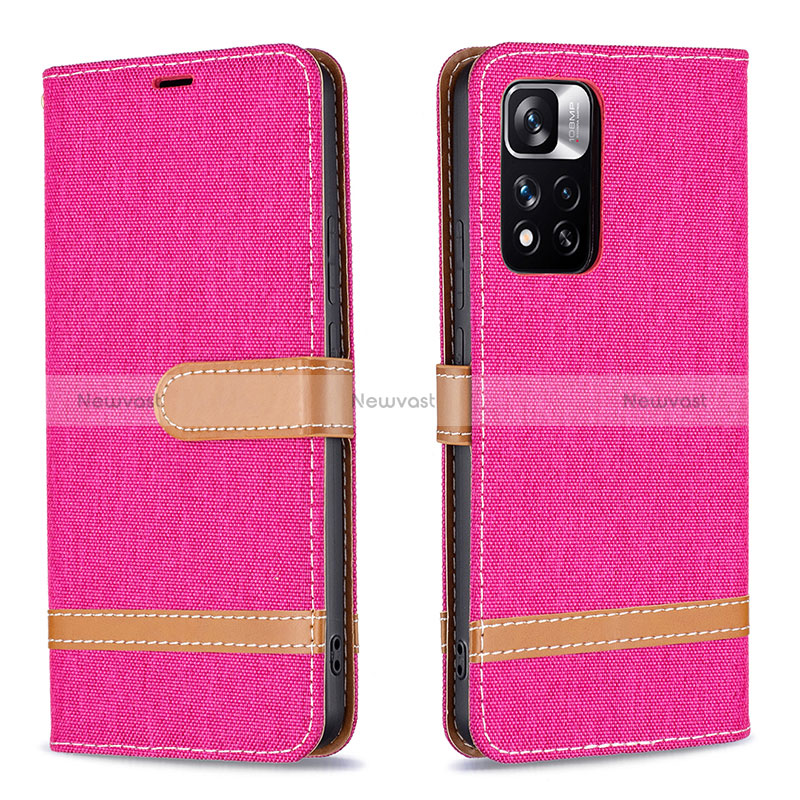 Leather Case Stands Flip Cover Holder B16F for Xiaomi Redmi Note 11 Pro+ Plus 5G Hot Pink