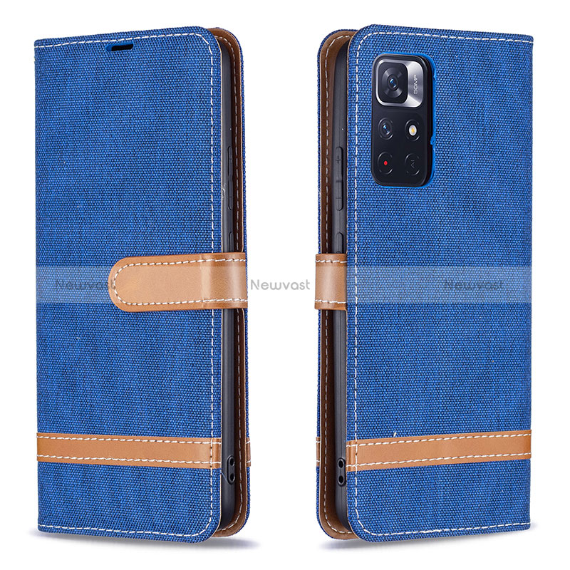 Leather Case Stands Flip Cover Holder B16F for Xiaomi Redmi Note 11S 5G Blue