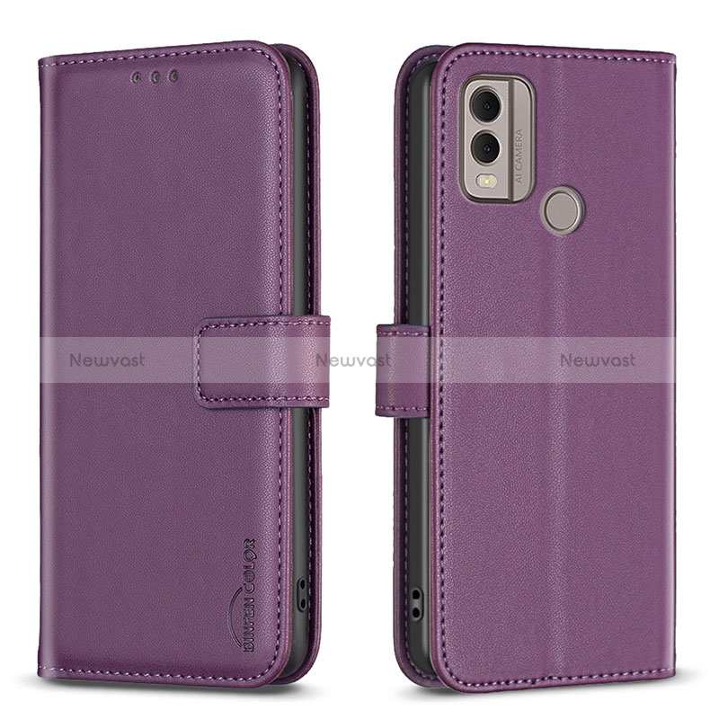 Leather Case Stands Flip Cover Holder B17F for Nokia C22 Purple