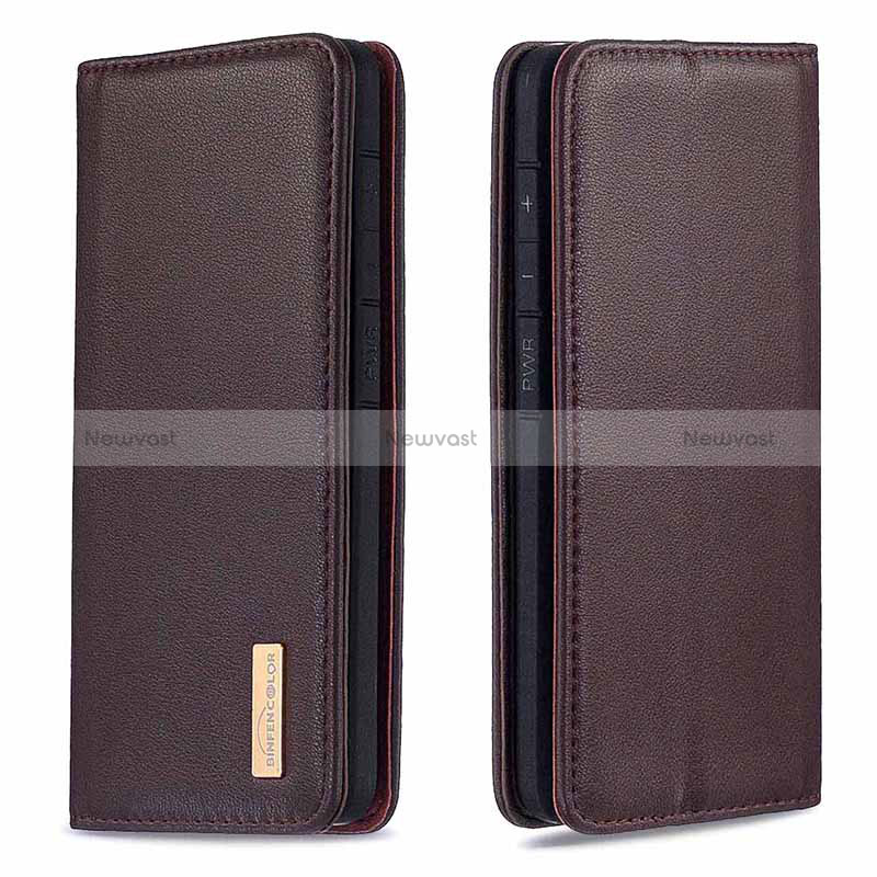 Leather Case Stands Flip Cover Holder B17F for Samsung Galaxy A10 Brown