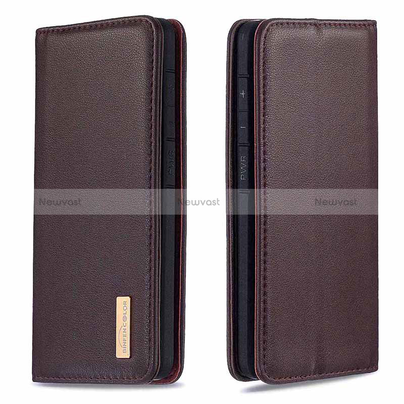 Leather Case Stands Flip Cover Holder B17F for Samsung Galaxy A20e Brown