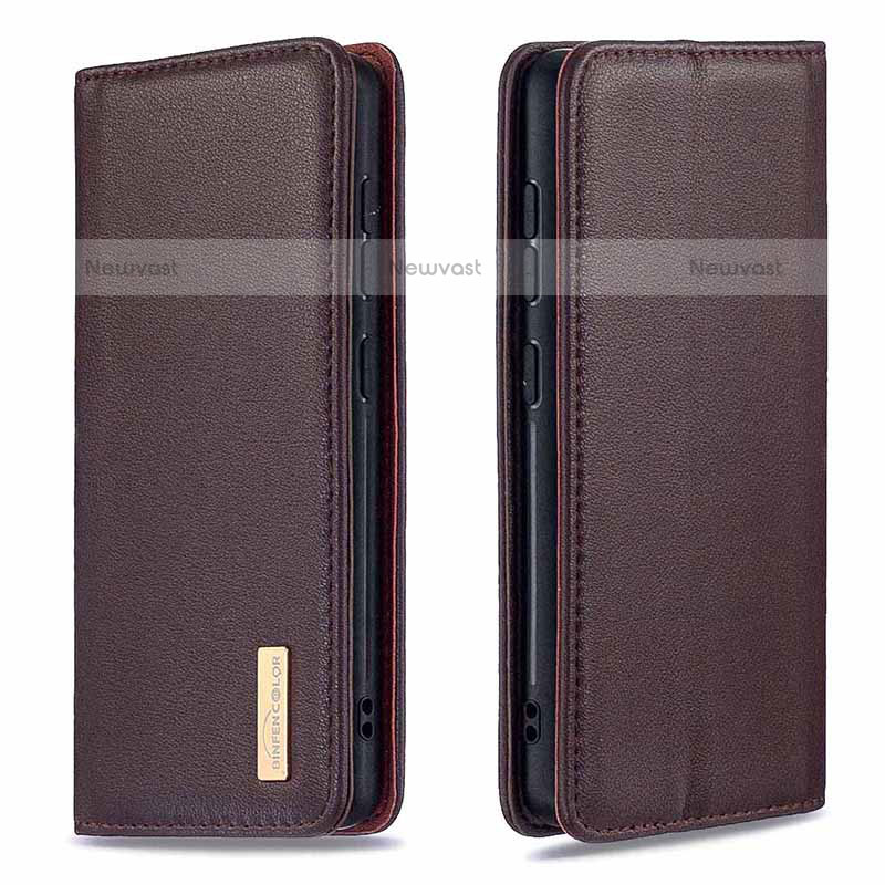 Leather Case Stands Flip Cover Holder B17F for Samsung Galaxy A71 4G A715 Brown