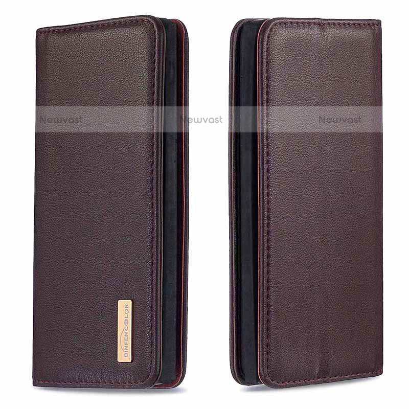 Leather Case Stands Flip Cover Holder B17F for Samsung Galaxy Note 10 5G Brown