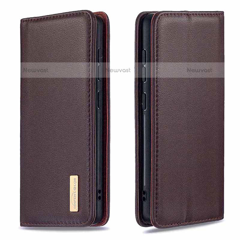 Leather Case Stands Flip Cover Holder B17F for Samsung Galaxy Note 20 Ultra 5G Brown
