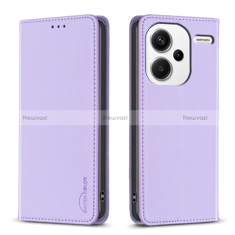 Leather Case Stands Flip Cover Holder B17F for Xiaomi Redmi Note 13 Pro+ Plus 5G Clove Purple