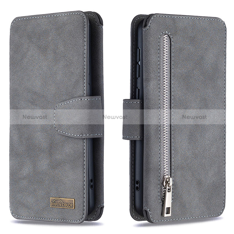 Leather Case Stands Flip Cover Holder B18F for Samsung Galaxy A50S Gray