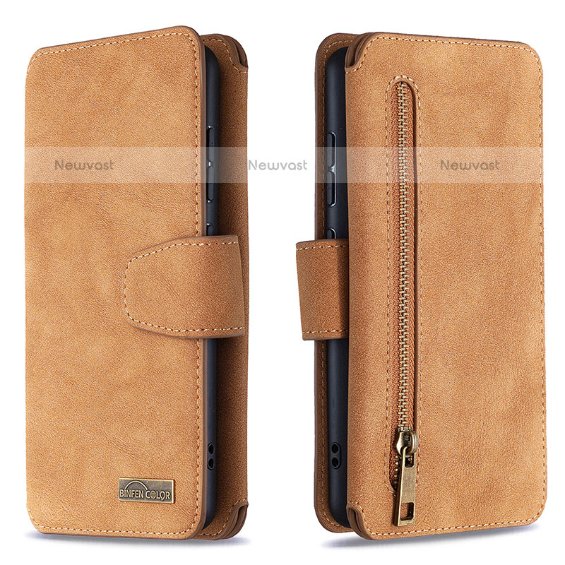 Leather Case Stands Flip Cover Holder B18F for Samsung Galaxy A51 4G Brown