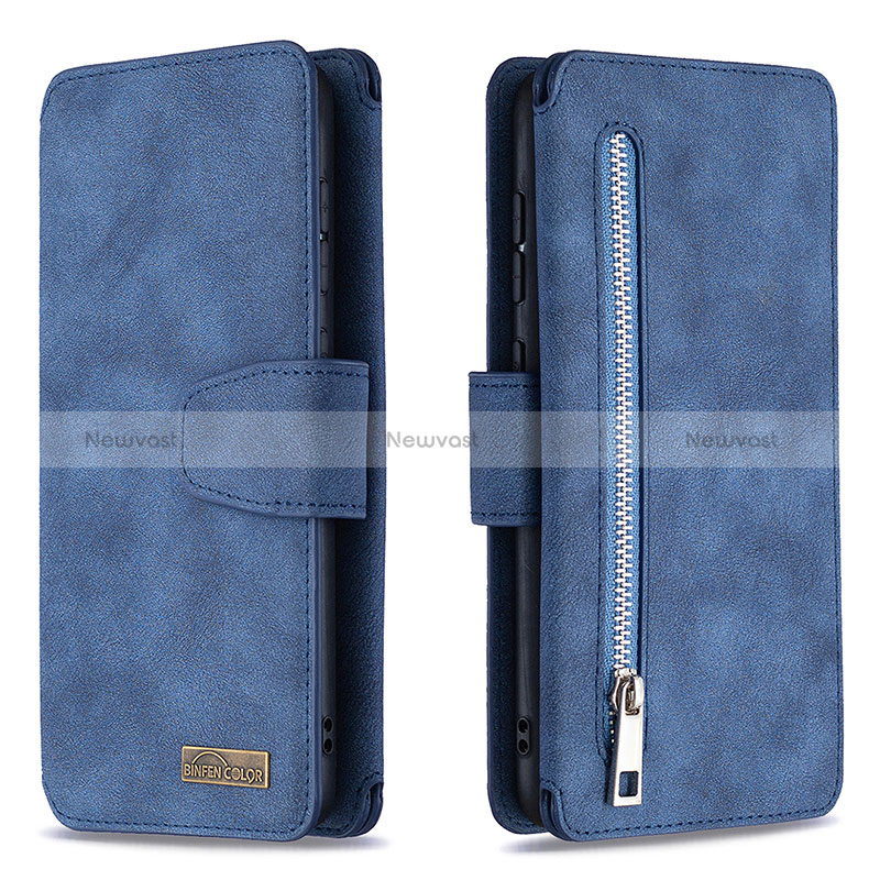 Leather Case Stands Flip Cover Holder B18F for Samsung Galaxy A70 Blue