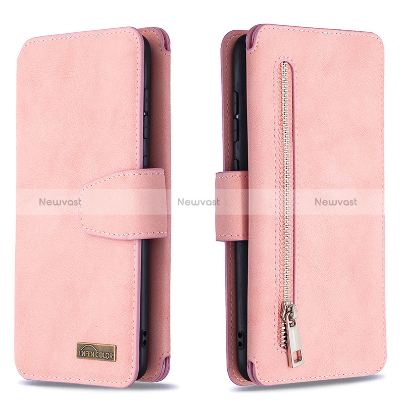 Leather Case Stands Flip Cover Holder B18F for Samsung Galaxy A70 Rose Gold