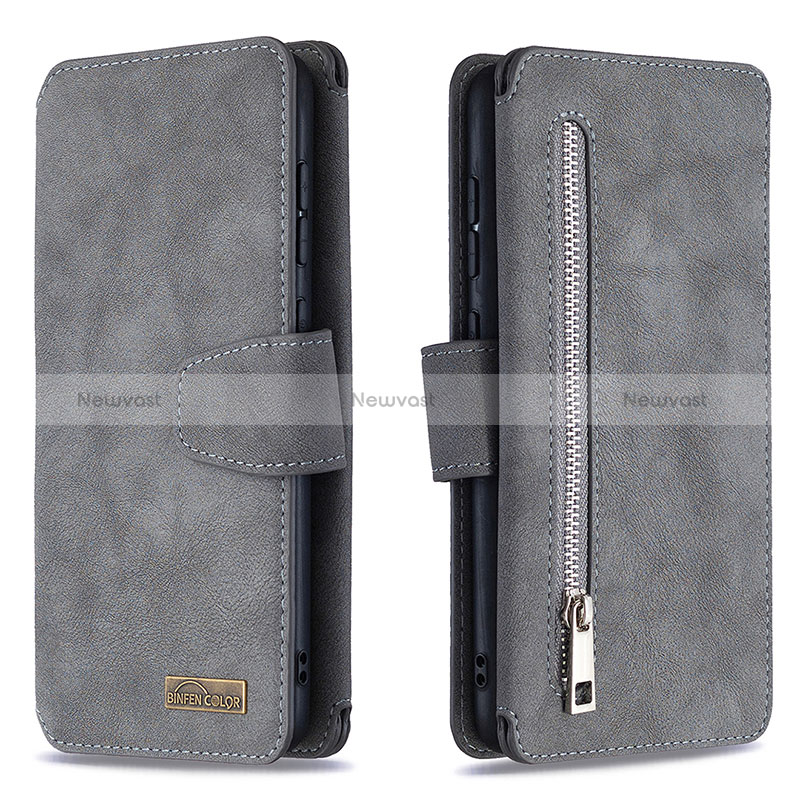 Leather Case Stands Flip Cover Holder B18F for Samsung Galaxy A70S Gray