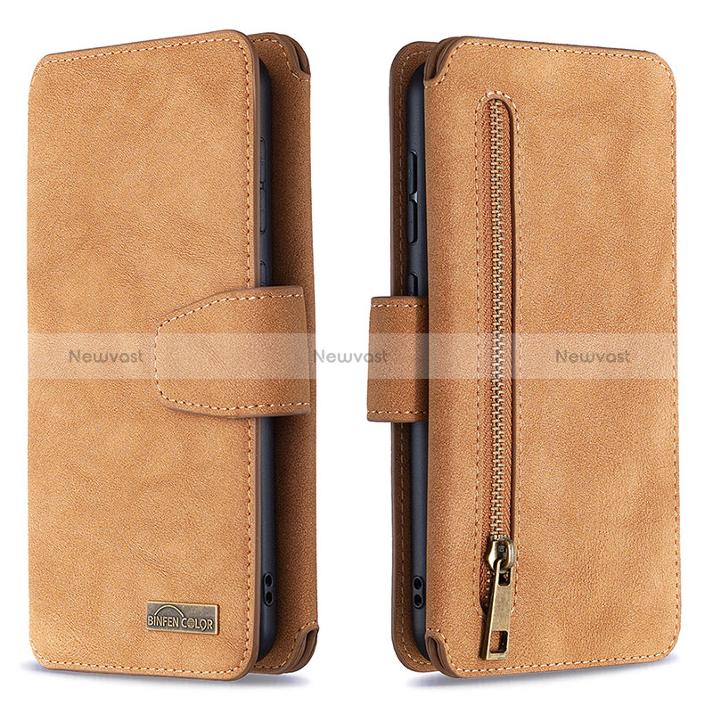 Leather Case Stands Flip Cover Holder B18F for Samsung Galaxy M10S Brown