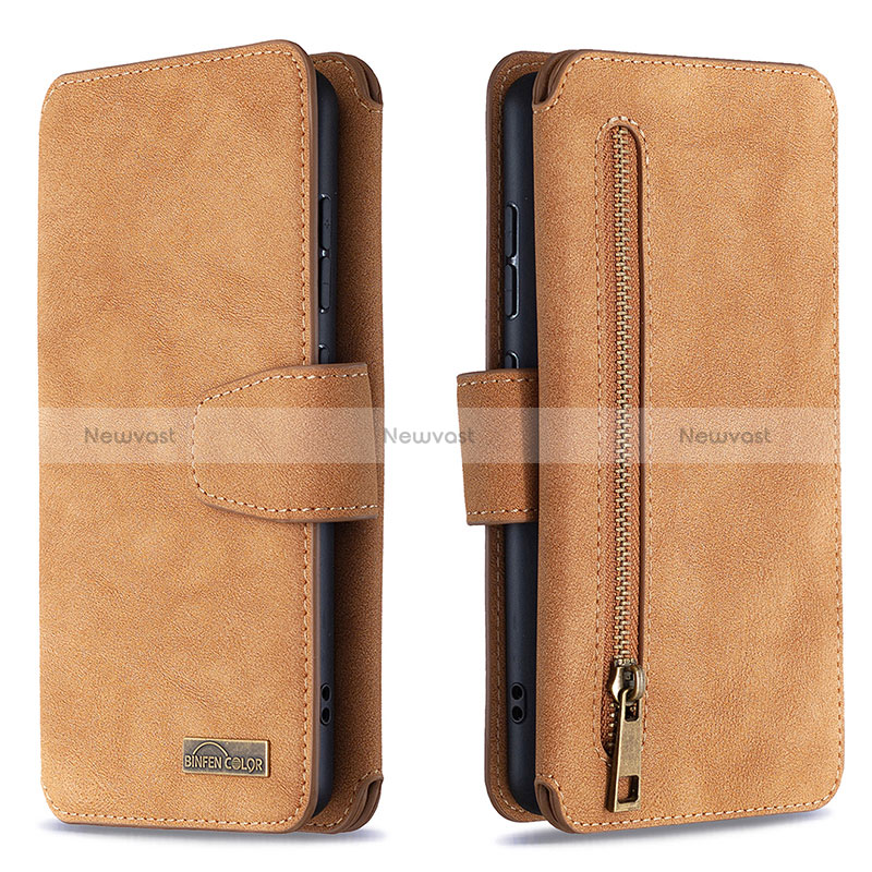 Leather Case Stands Flip Cover Holder B18F for Samsung Galaxy M40S Brown