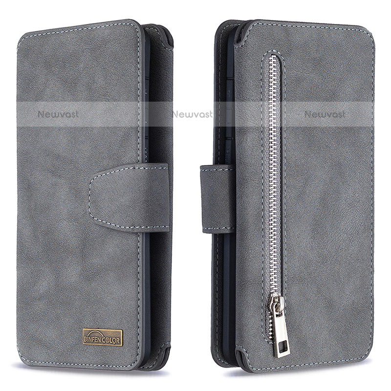 Leather Case Stands Flip Cover Holder B18F for Samsung Galaxy S20 Plus 5G Gray