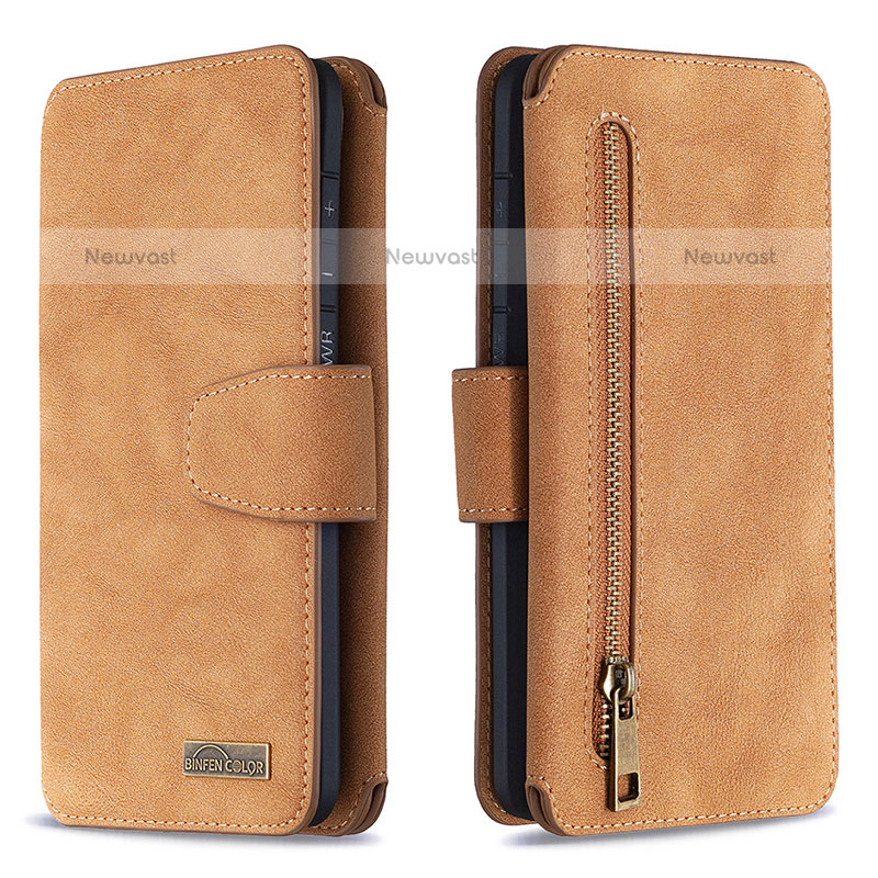 Leather Case Stands Flip Cover Holder B18F for Samsung Galaxy S20 Plus Brown