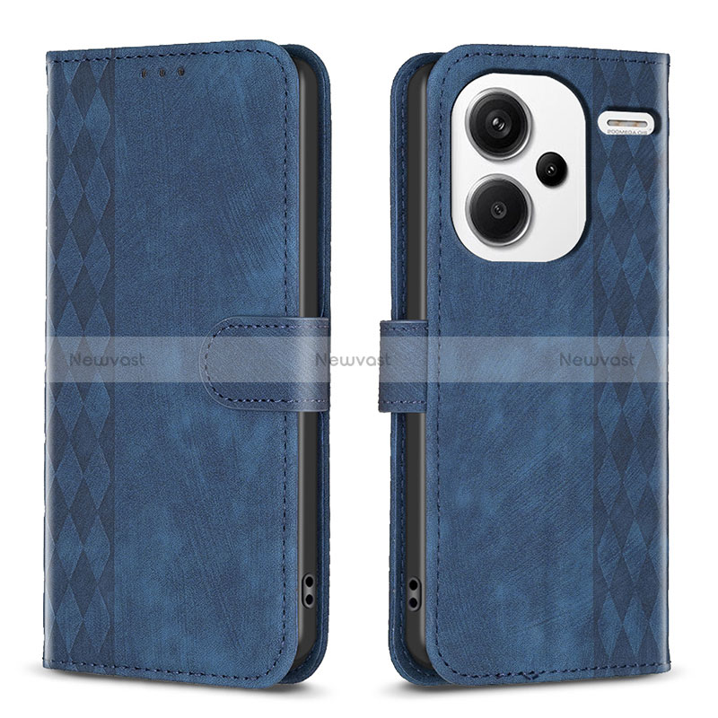 Leather Case Stands Flip Cover Holder B21F for Xiaomi Redmi Note 13 Pro+ Plus 5G Blue